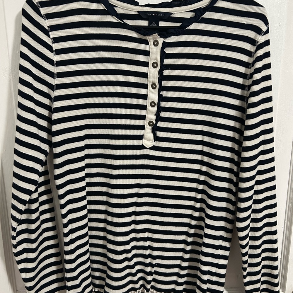 Tommy Hilfiger Black and White Striped Button Down Shirt